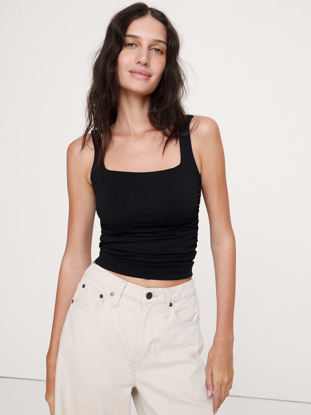 Banana Republic Square-Neck Ruched Top in Black, image 1 of 1 from Banana Republic (US)