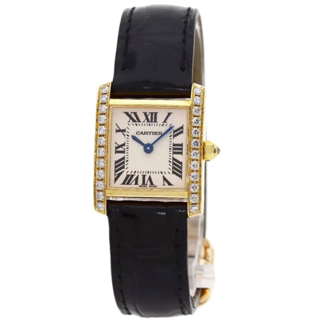 Cartier Tank Francaise SM Diamond Bezel Watch 18k Yellow Gold Leather in Yellow Leather from The Reluxe, photo 1 of 1