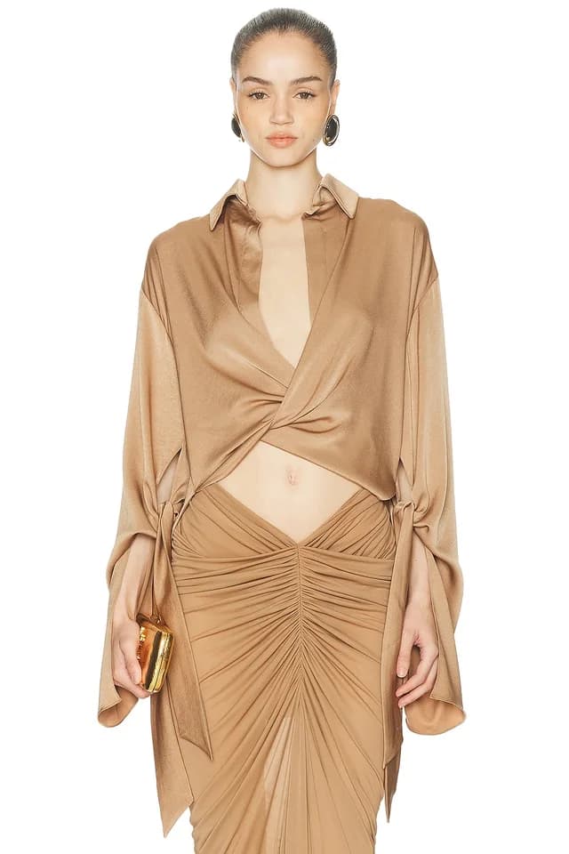 Atlein Draped Cropped Shirt, image 1 of 1 from FWRD