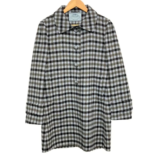 Prada Coat S Light Blue Black Long Sleeve Plaid Pattern in Black from The Reluxe, photo 1 of 1