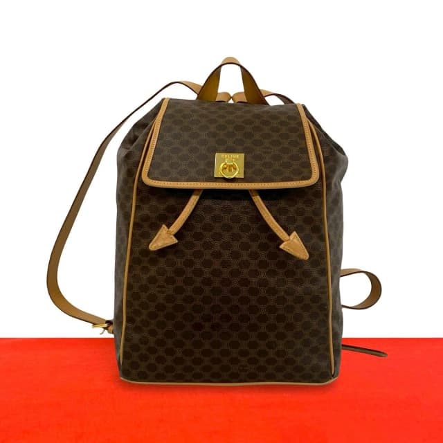 Celine Vintage Ring Macadam Pattern Leather Backpack Brown in Brown Leather from The Reluxe, photo 1 of 1