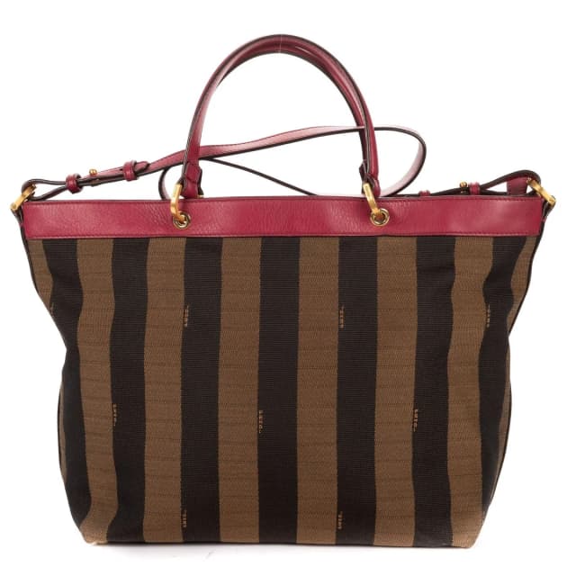 Fendi Medium Pequin Zip Tote Bag Brown Calfskin With Striped Canvas in Brown Calfskin from The Reluxe, photo 1 of 1