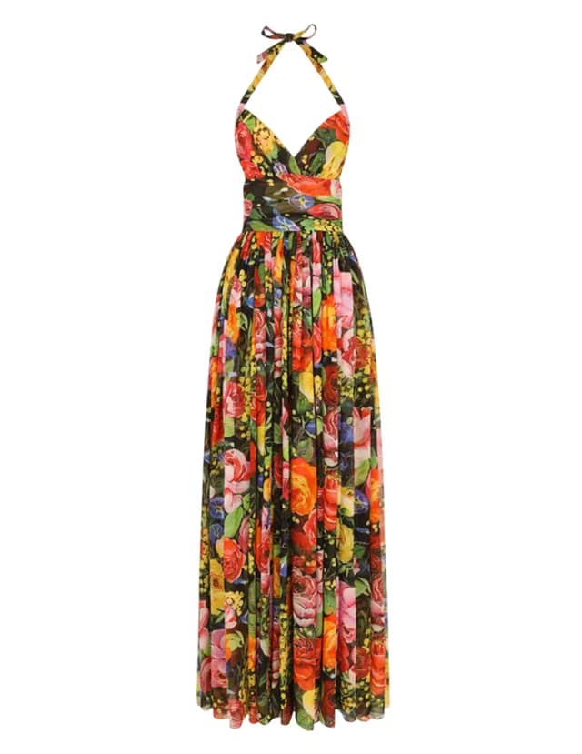 D&G Floral Silk Chiffon Halter Gown in Silk from Revivre Luxury Consignment, photo 1 of 1
