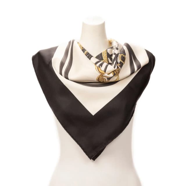 Hermès Scarf Black Ivory Twill Silk in Black Silk from The Reluxe, photo 1 of 1