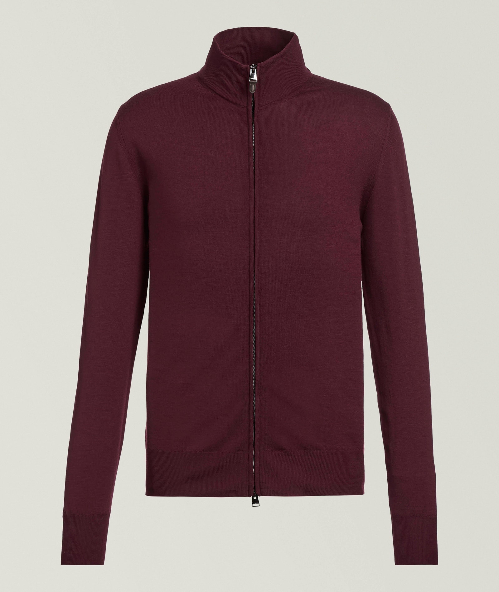 Canali Merino Wool Full-Zip Sweater in Red Merino Wool, image 1 of 1 from Harry Rosen
