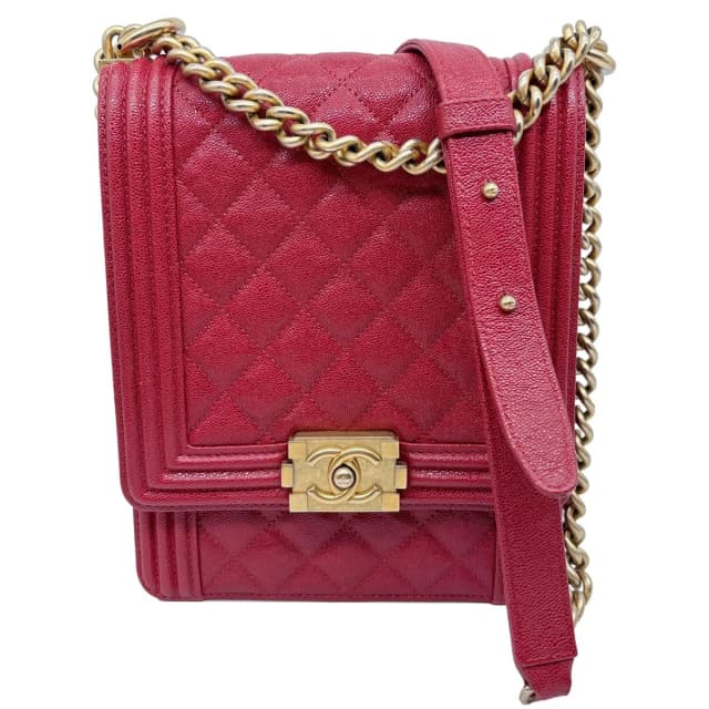 Chanel Boy Flap North South Quilted Caviar Leather Crossbody Bag Red in Red Caviar leather from Dallas Designer Handbags, photo 1 of 1