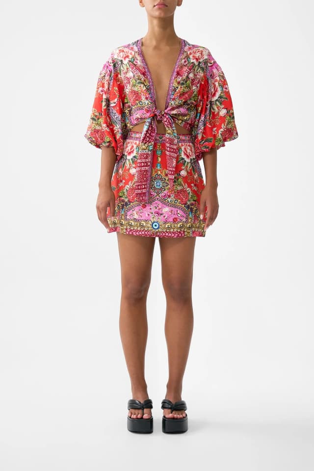 Camilla eBoutique TIE FRONT PUFF SLEEVE TOP HEIRLOOM EMPIRE, image 1 of 1 from CAMILLA