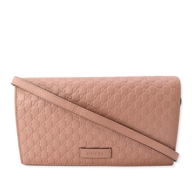 Gucci Micro GG Guccissima Leather Crossbody Wallet Pink 466507 in Pink Leather from Dallas Designer Handbags, photo 1 of 1
