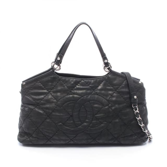 Chanel Shoulder Bag CC Logo Quilted 2-Way Black Leather in Black Leather from The Reluxe, photo 1 of 1