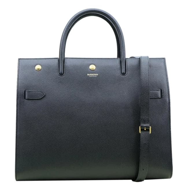 Burberry Title Pebbled Leather Tote Bag Black in Black Leather from Dallas Designer Handbags, photo 1 of 1