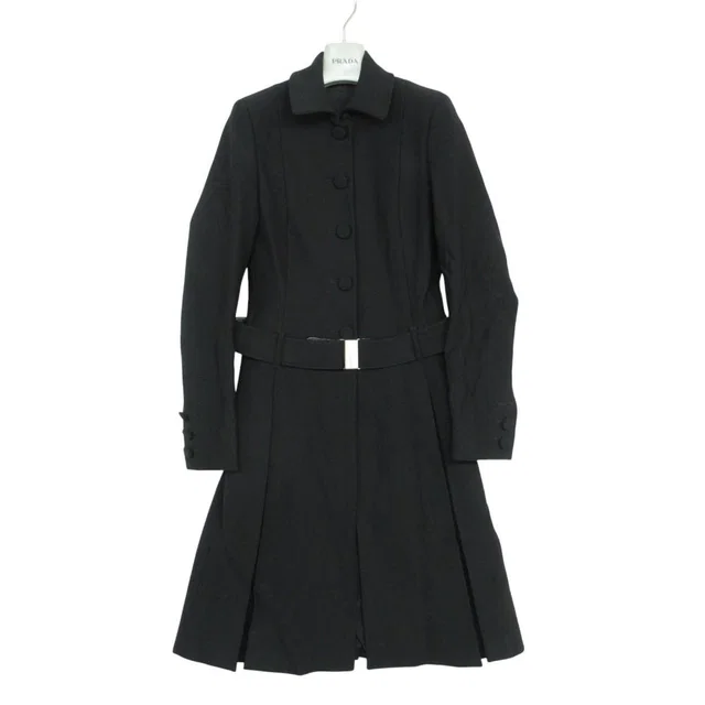 Prada Soutien Collar Coat Vintage Logo Belt Jacket Black in Black from The Reluxe, photo 1 of 1