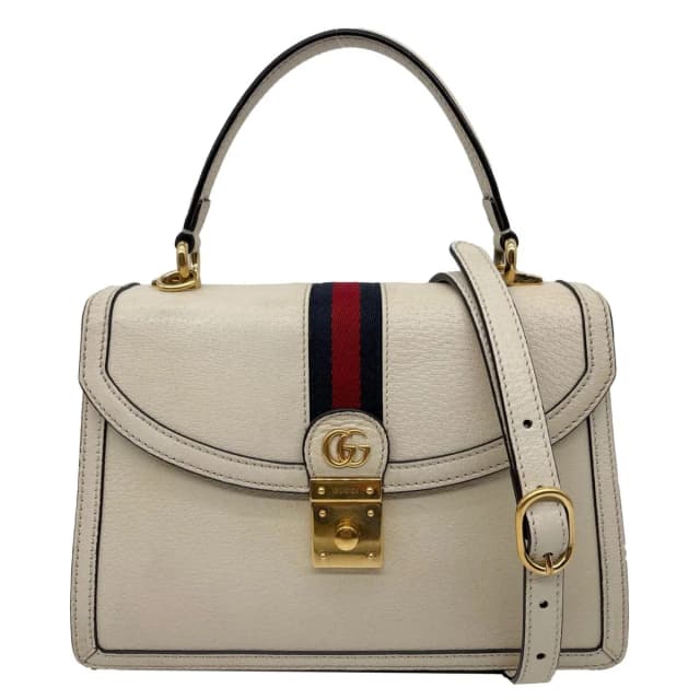 Gucci Ophidia Web Leather Top Handle Shoulder Bag Off White 651055 in White Leather from Dallas Designer Handbags, photo 1 of 1