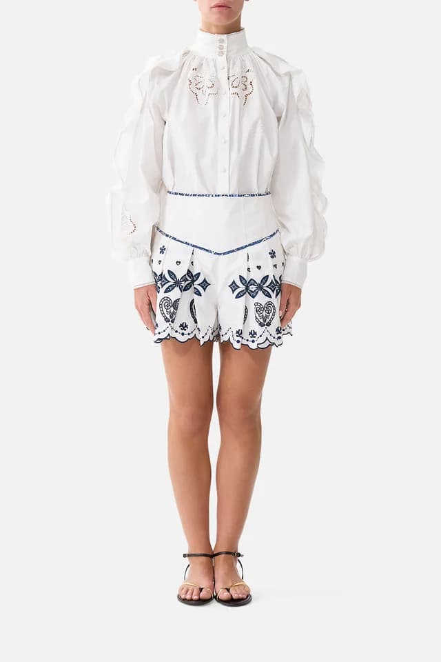 Camilla eBoutique RELAXED BLOUSE WITH FRILL SLEEVE DETAIL - WHITE A TILED WONDERLAND, image 1 of 1 from CAMILLA