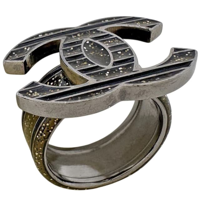 Chanel CC Logo Ring CC Mark Metal Silver Black in Black from The Reluxe, photo 1 of 1