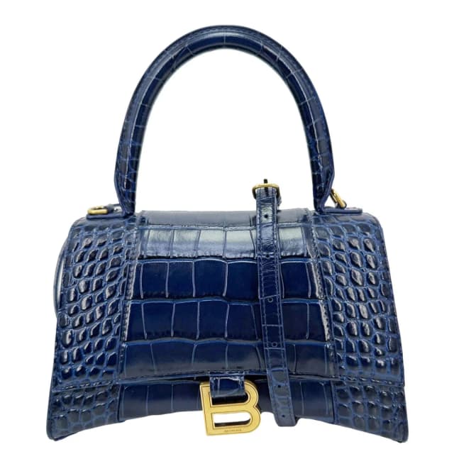 Balenciaga Hourglass Small Crocodile Embossed Top Handle Shoulder Bag Blue in Blue Crocodile from Dallas Designer Handbags, photo 1 of 1