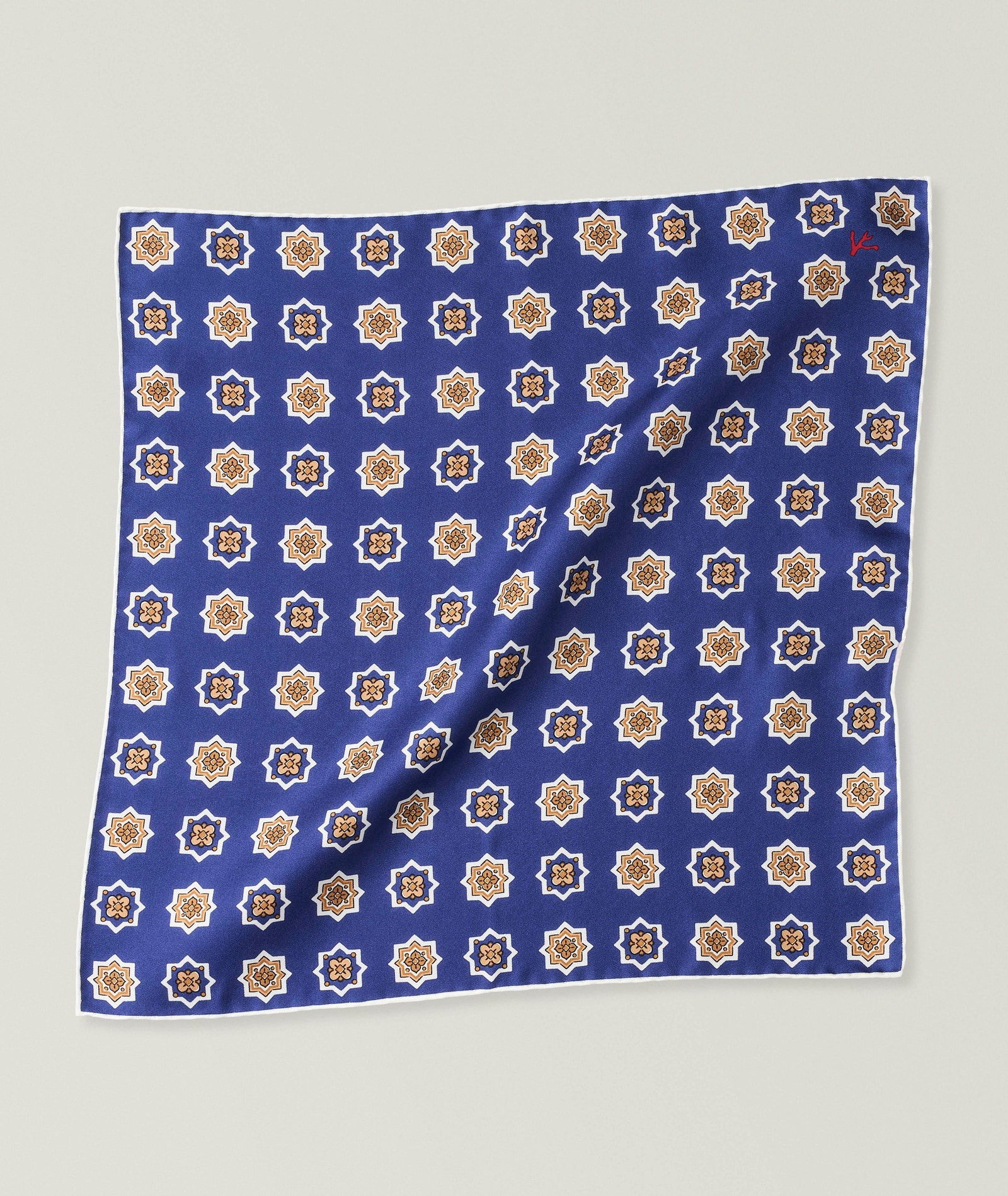 Isaia Medallion Silk Pocket Square in Beige Silk & Silk Blends, image 1 of 1 from Harry Rosen