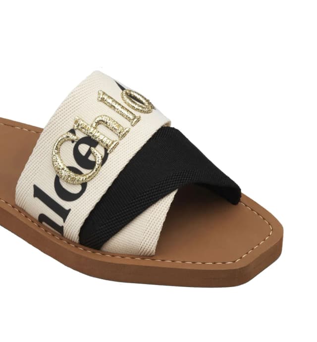 Chloé Woody Embroidered Logo Slide, Black /White, image 1 of 1 from Cultstatus