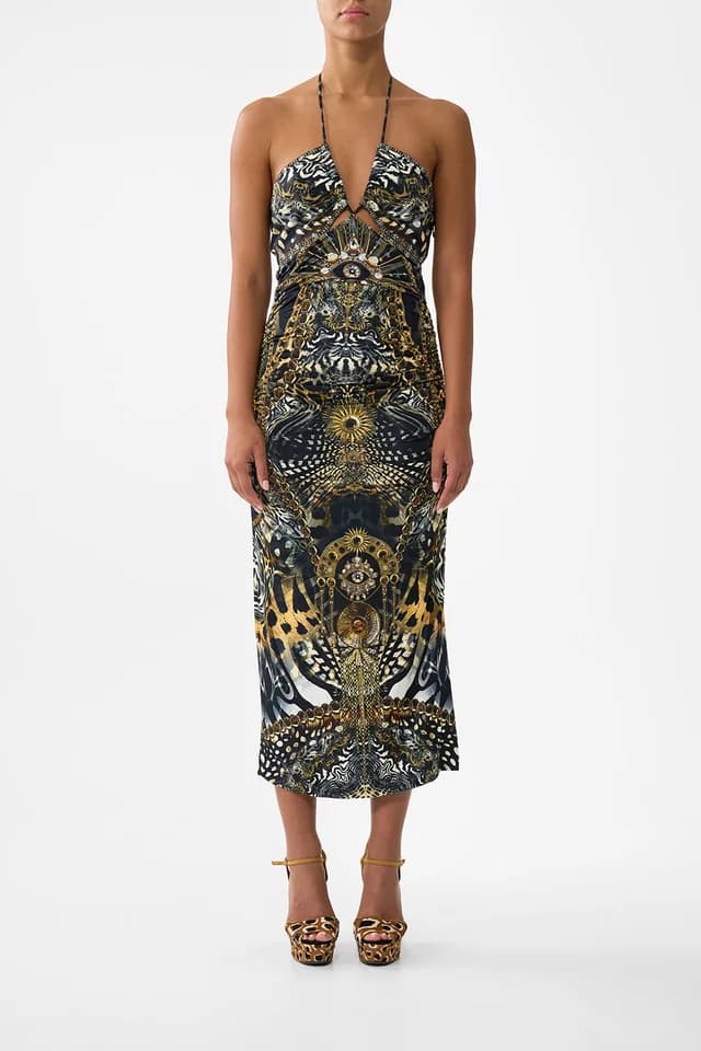 Camilla eBoutique CUT OUT SLEEVELESS JERSEY HALTER NECK DRESS FELINE FOLKLORE, image 1 of 1 from CAMILLA