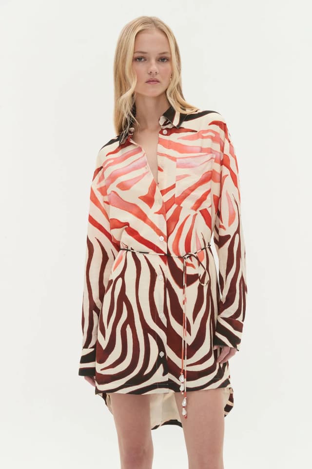 Aje Studio Solace Shirt Dress in OMBRE ZEBRA, image 1 of 1 from Aje