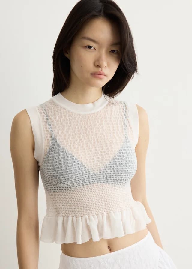 Cecilie Bahnsen Celia Vest Sheer Summer Knit in WHITE, image 1 of 1 from Incu