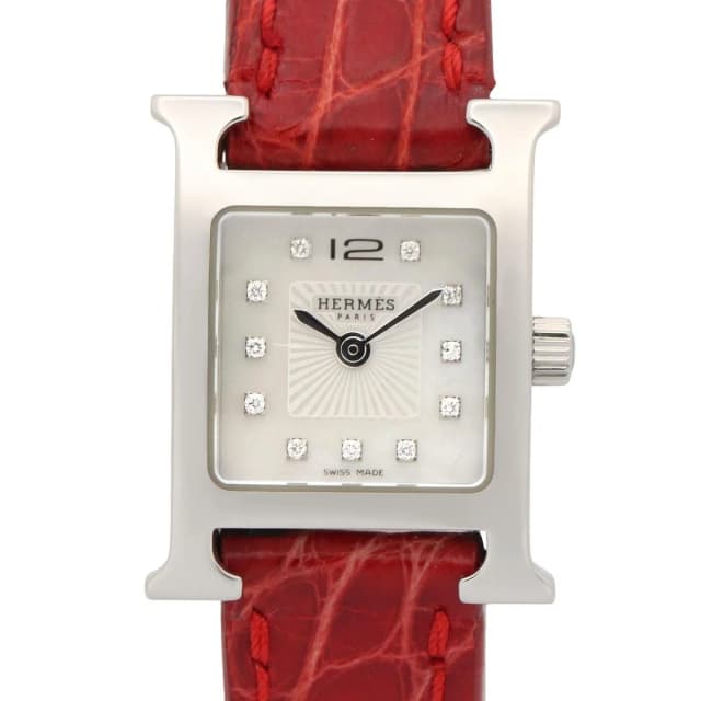 Hermès Watch Mini White Shell Stainless Steel Diamond in White Leather from The Reluxe, photo 1 of 1