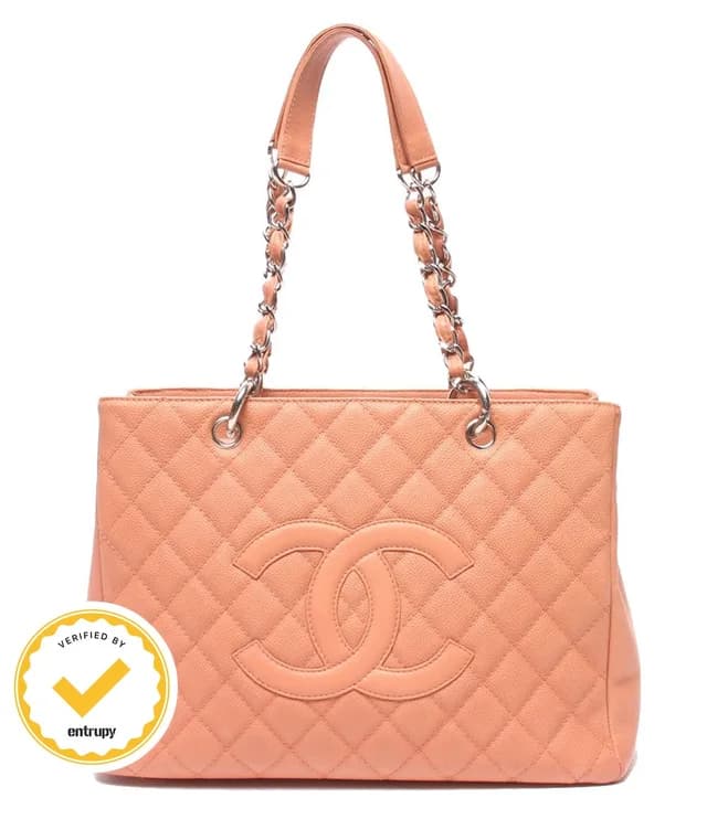 Chanel Chain Tote Shoulder Bag Silver Quilted Caviar Leather in Silver Caviar leather from The Reluxe, photo 1 of 1