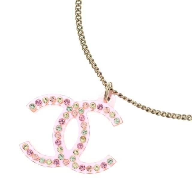 Chanel CC Logo Rhinestone Pendant Chain Pink Gold in Pink from The Reluxe, photo 1 of 1