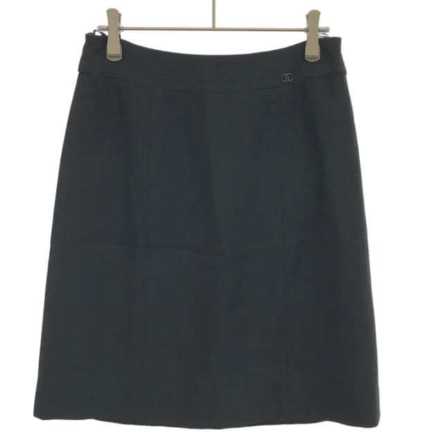 Chanel CC Logo Wool Silk Skirt Black 36 in Black Silk from The Reluxe, photo 1 of 1