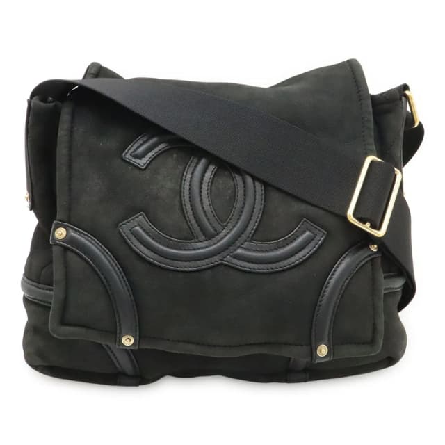 Chanel CC Logo Shoulder Bag Crossbody Shearling Leather Boa Black Gold in Black Leather from The Reluxe, photo 1 of 1