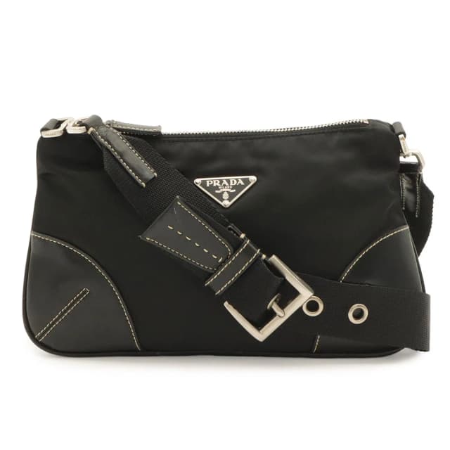 Prada Tessuto Light Shoulder Bag Nylon Leather Nero Black Silver in Black Nylon from The Reluxe, photo 1 of 1