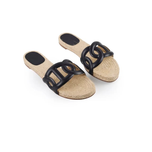 Hermès Famosa Espadrilles Black Shoes Size 40 in Black Leather from The Purse Affair, photo 1 of 1
