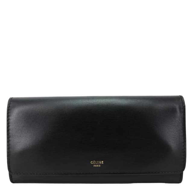 Celine Logo Flap Large Leather Bifold Wallet Black in Black Leather from Dallas Designer Handbags, photo 1 of 1