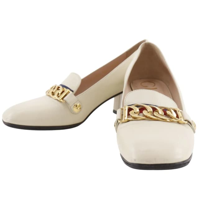 Gucci Sylvie Sherry Line Chain Leather Ivory Pumps Heels in White Leather from The Reluxe, photo 1 of 1