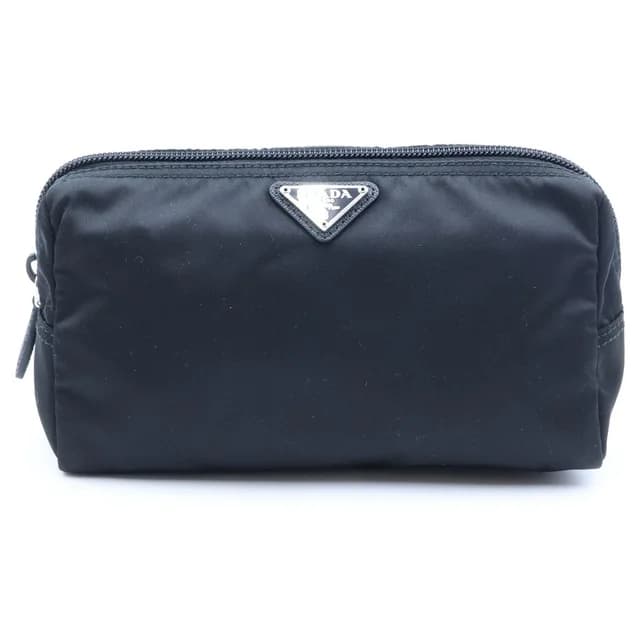 Prada Triangle Logo Tessuto Nylon Makeup Pouch Case Black Silver in Black Nylon from The Reluxe, photo 1 of 1