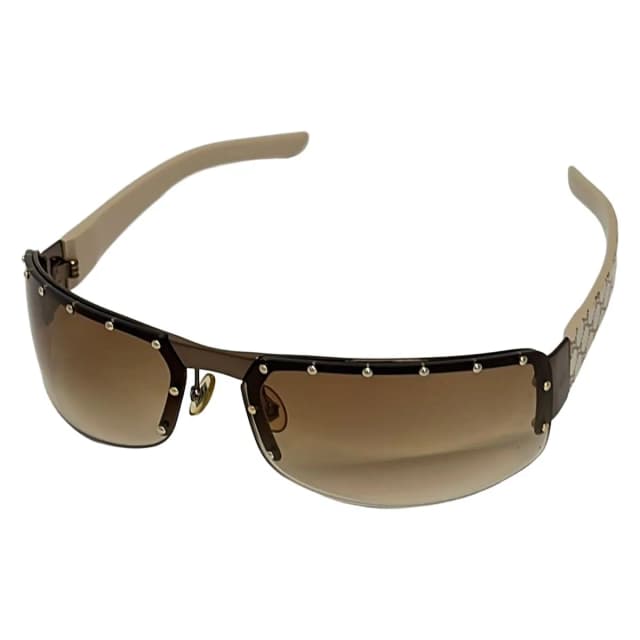 Gucci Sunglasses Dark Brown Gray Beige GG Pattern Studs Eyewear in Brown from The Reluxe, photo 1 of 1