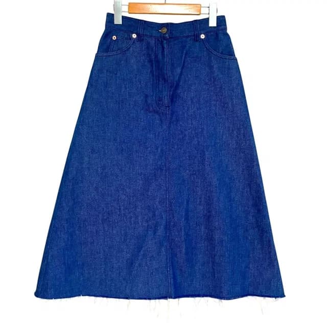 Gucci Length Cut Off Trapeze Denim Skirt 38 160 Indigo Blue in Blue Calfskin from The Reluxe, photo 1 of 1