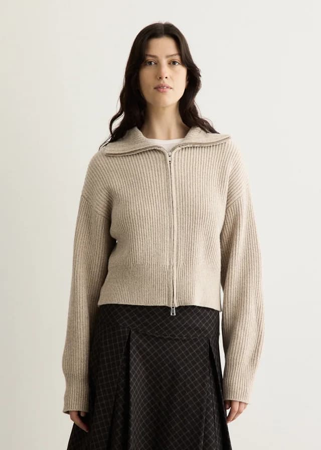 Incu Collection Hope Chunky Zip Knit in OATMEAL, image 1 of 1 from Incu