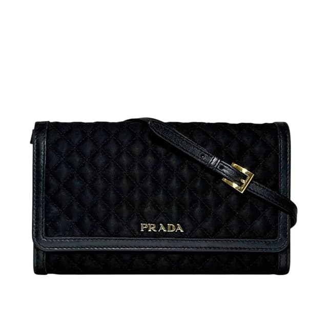 Prada Wallet on Chain Bifold Black Nero Nylon Leather Quilted 12 Accent Logo in Black Nylon from The Reluxe, photo 1 of 1