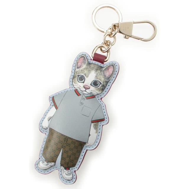 Gucci Yuko Higuchi Boris Leather Cat Charm Key Ring Blue Key Holder in Blue Leather from The Reluxe, photo 1 of 1