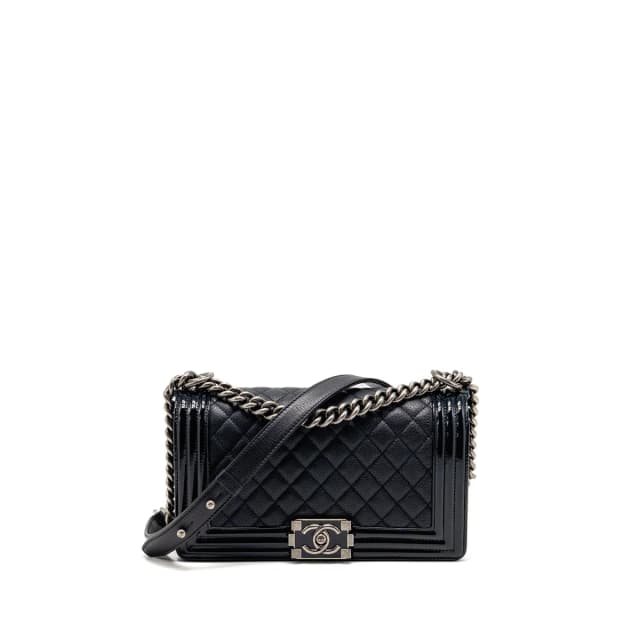 Chanel Medium Boy Bag Grained Calfskin Navy Ruthenium Hardware in Navy Caviar leather from EMIER, photo 1 of 1