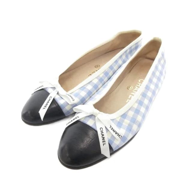 Chanel Valleyshoes Flat Gingham Check Ribbon Toe Cap Light Blue White Black in Black from The Reluxe, photo 1 of 1
