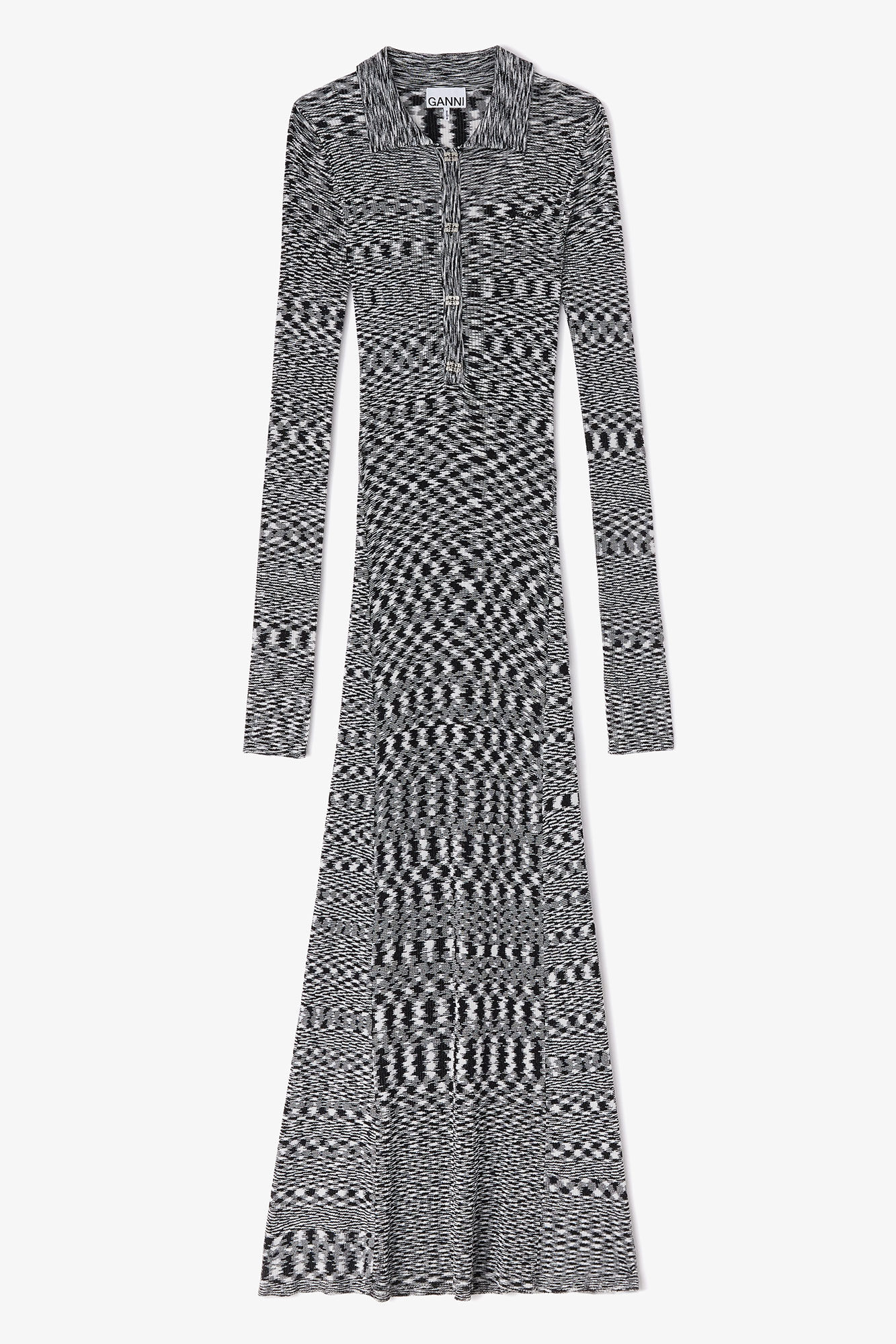 GANNI Polo Dress in Spacedyed Knit in Black 85% Recycled Viscose, 15% Recycled Polyamide, image 1 of 1 from GANNI (US)