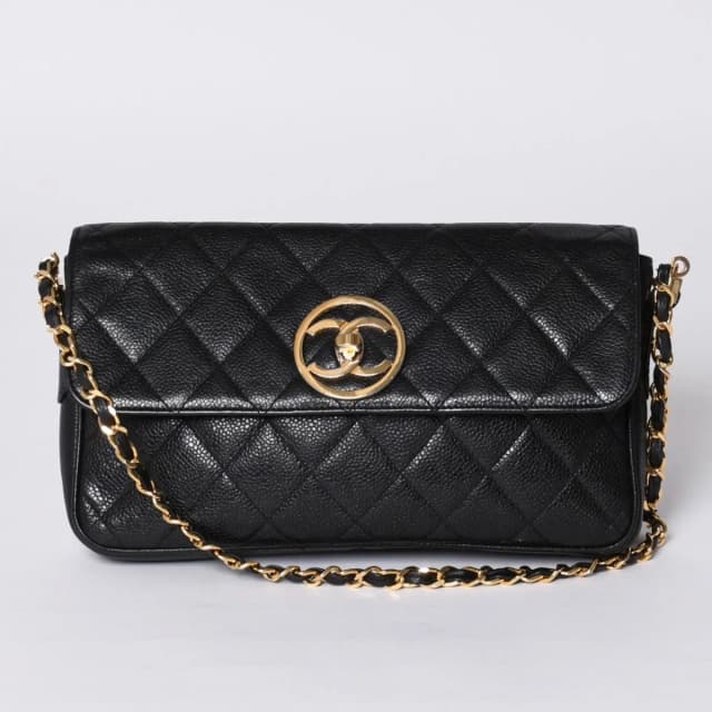 Chanel S Flap S Chain Shoulder Bag CC Logo Caviar Leather Black Gold in Black Caviar leather from The Reluxe, photo 1 of 1