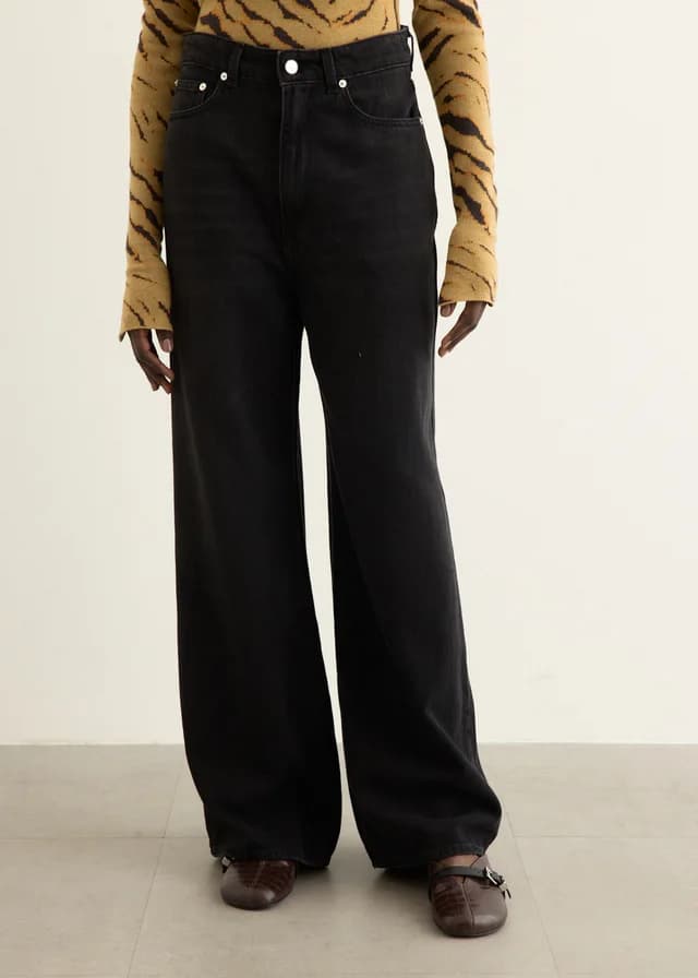 Ganni Soft Rigid Denim Baggy Jeans in Black Washed 055, image 1 of 1 from Incu