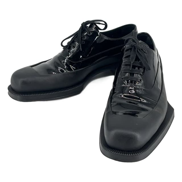 Prada Square Toe Rubber Sole Leather Derby Shoes Black 9 in Black Leather from The Reluxe, photo 1 of 1