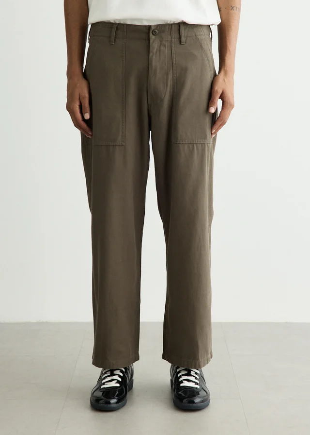 Beams Plus MIL Utility Reversed Sateen Trousers in OLIVE BROWN 67, image 1 of 1 from Incu