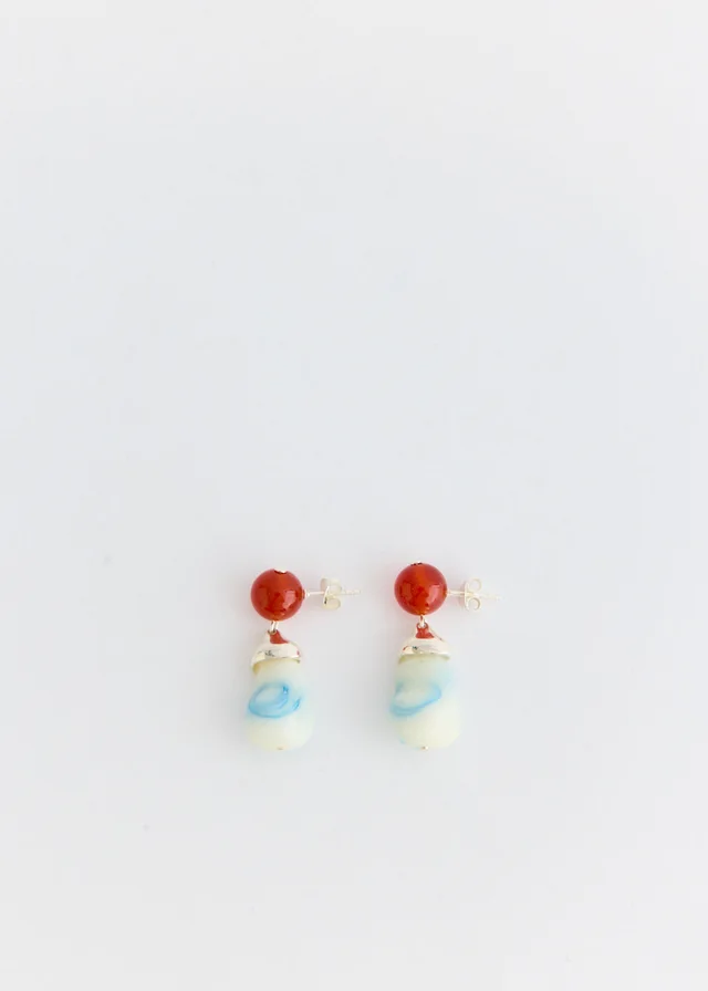 Completedworks Beak Earrings in Blue Thread_Red_Silver Plated, image 1 of 1 from Incu