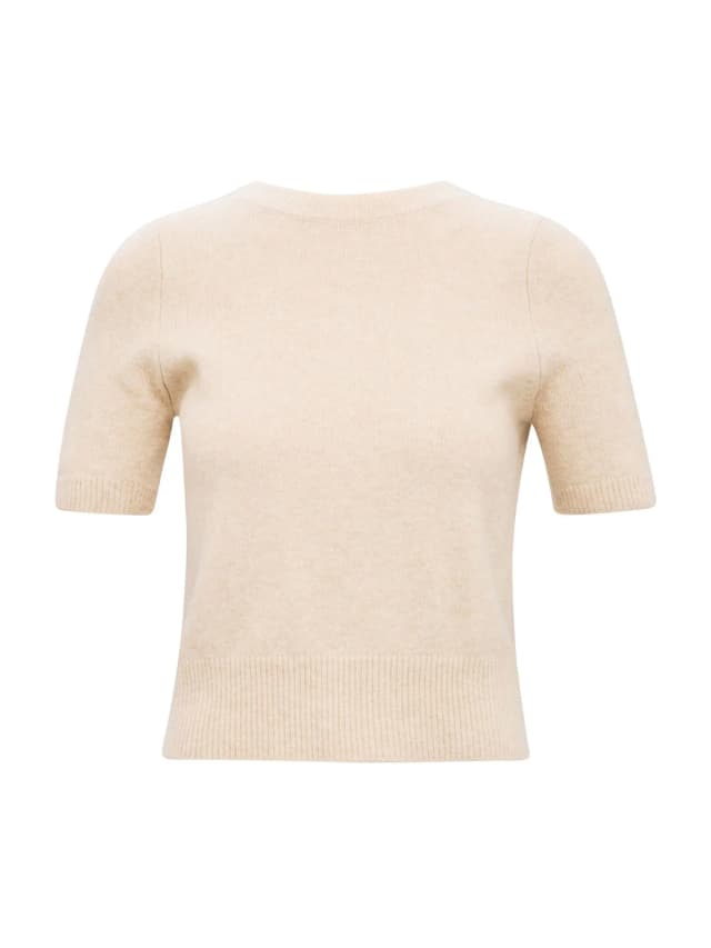 Forever New Estelle Short Sleeve Knitted T-shirt Oatmilk in Oatmilk, image 1 of 1 from Fenwick