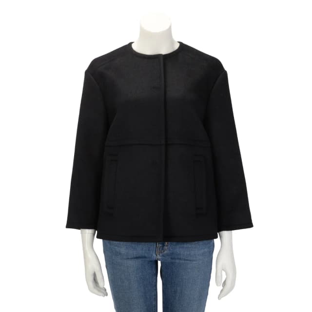 Prada Melton Collarless Jacket IT 40 in Black Wool from Blue Spinach, photo 1 of 1