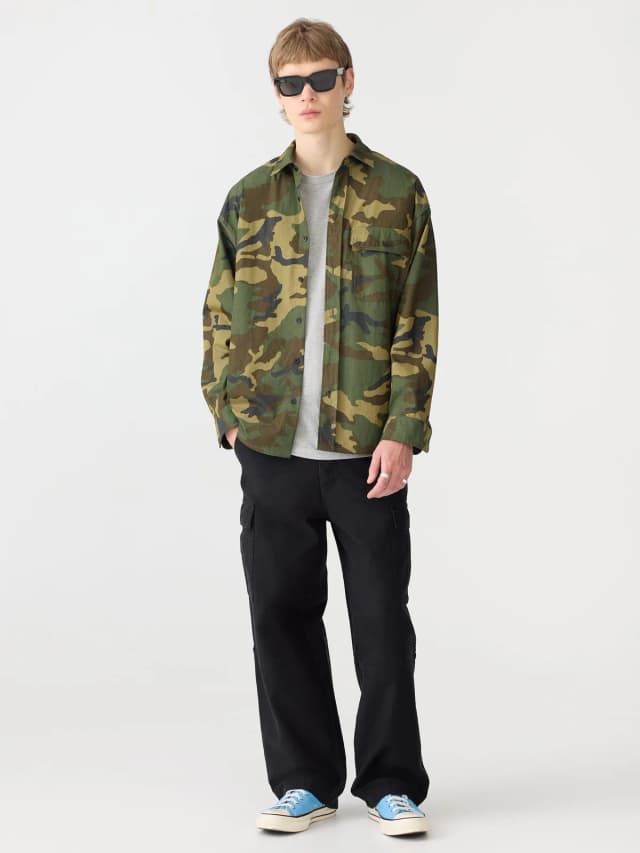 Bassike Drop Shoulder Camo Shirt, image 1 of 1 from bassike